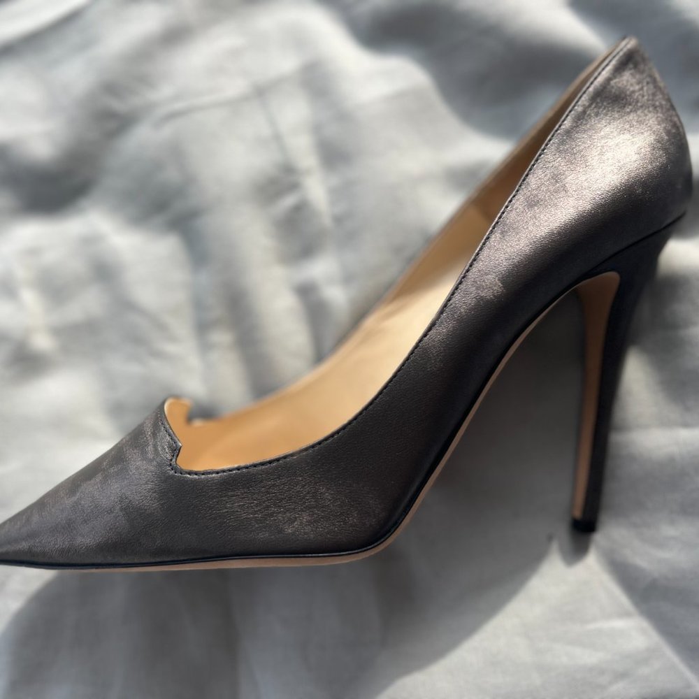 Jimmy Choo Heels Silver Stiletto Pumps 247 Alia Leather with Box